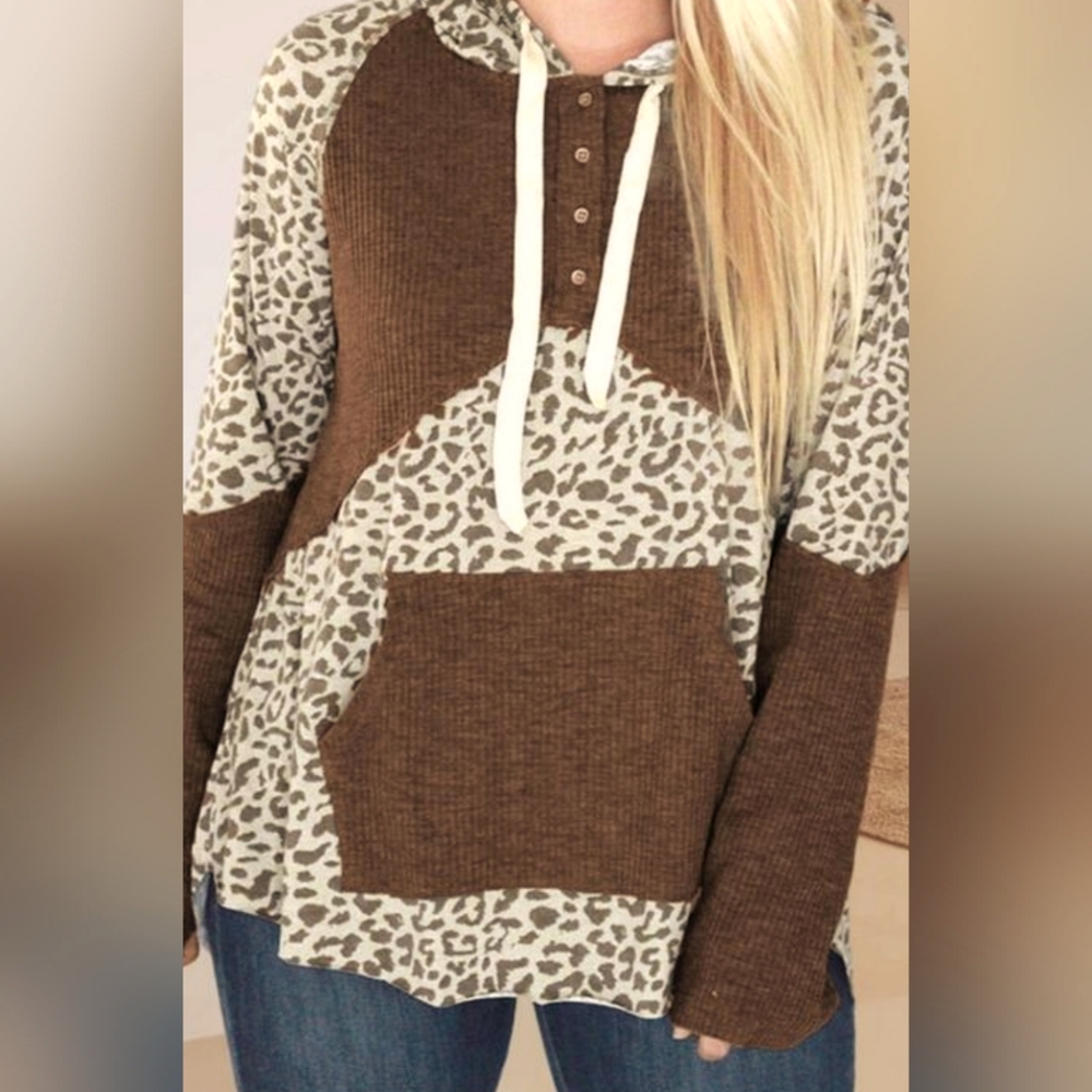Drawstring Leopard Long Sleeve Hoodie Medium